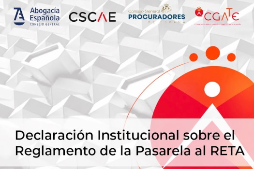 Declaració institucional Advocacia, Arquitectes, Procuradors i Arquitectes Tècnics traslladen a la ministra Saiz la urgència de culminar el reglament de la Passarel·la